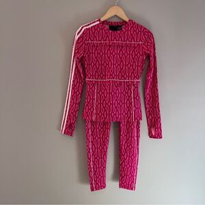 Adidas X Ivy Park Pink Monogram 2 in 1 Convertible Snap Long Sleeve Top Leggings